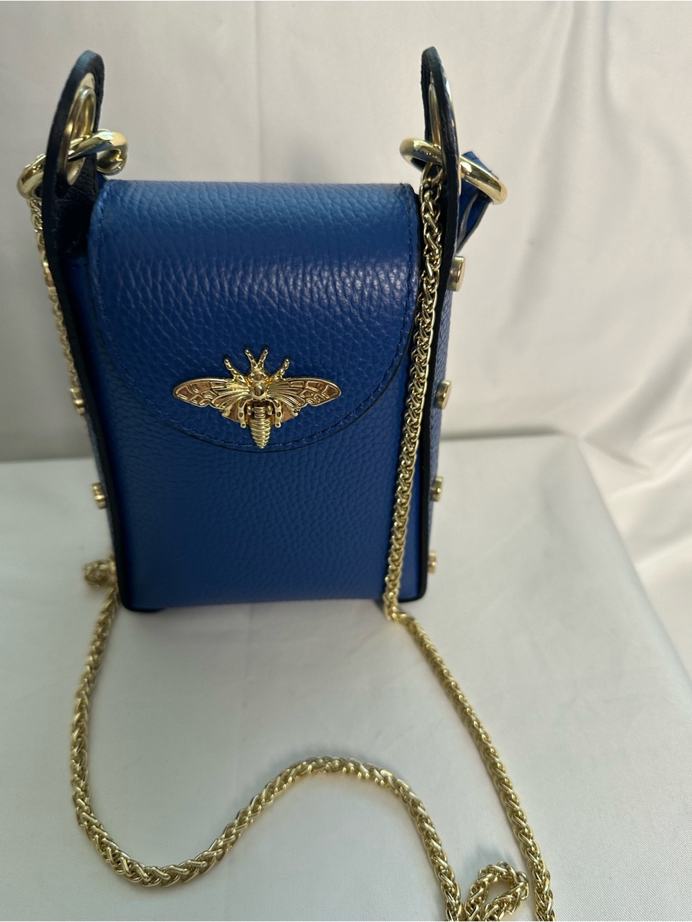 Vera Pelle Blue Leather Mini Crossbody Bag